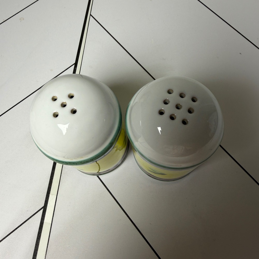 VTG Caleca Salt and Pepper Shakers Unisex OS YellowOlive Stripe Ceramic NO Plug - Picture 2 of 6